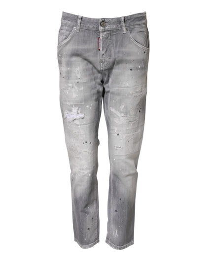 Gray Washed Mid Waist Tapered Jeans