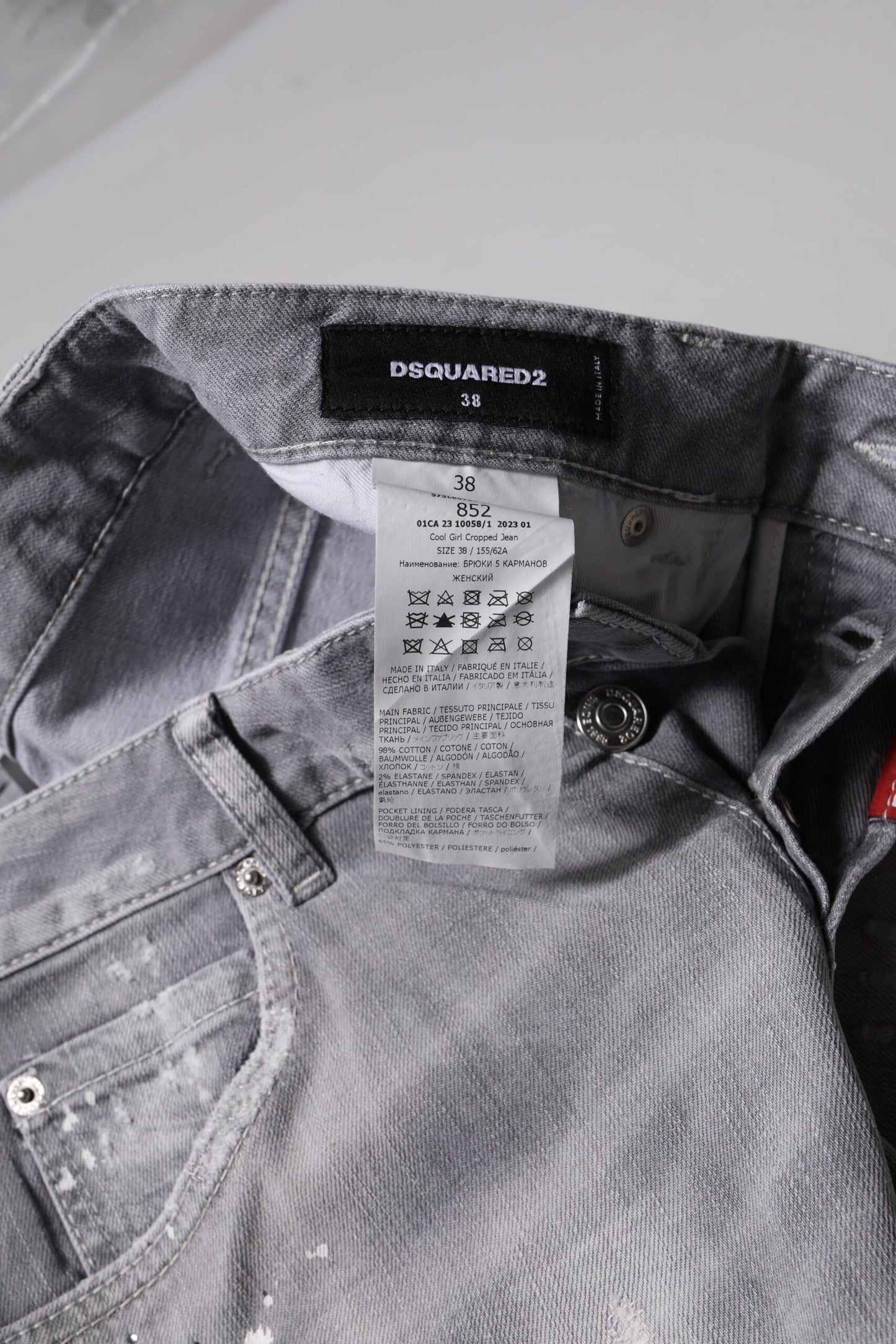 Gray Washed Mid Waist Tapered Jeans