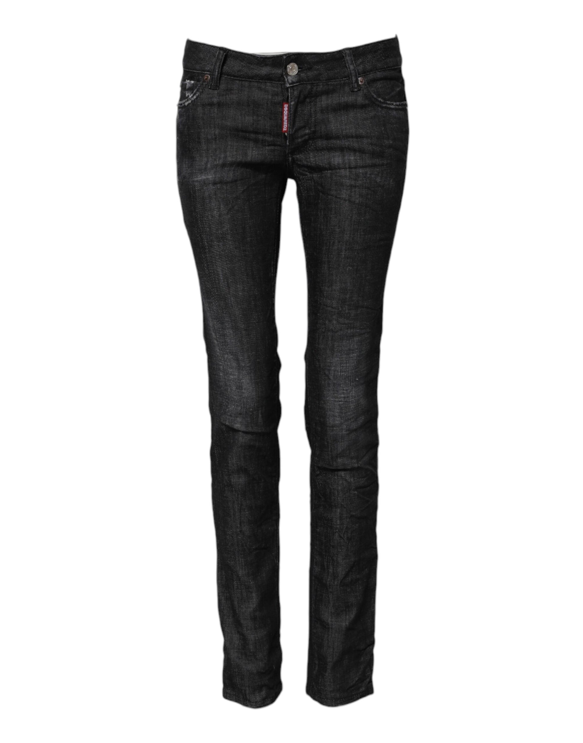 Black Cotton Low Waist Skinny Denim Jeans