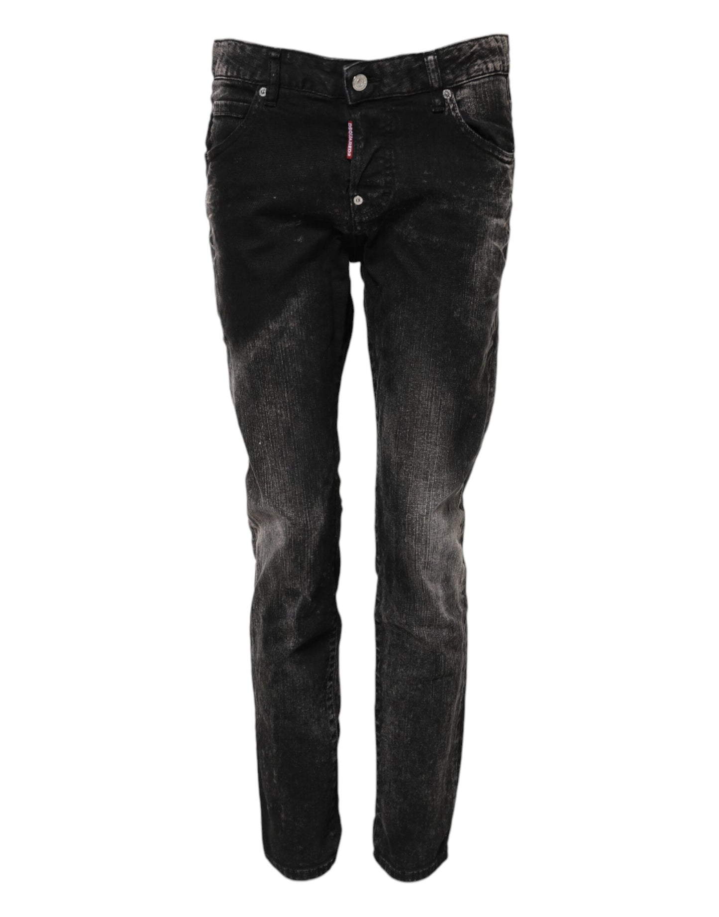 Black Washed Mid Waist Tapered Denim Jeans