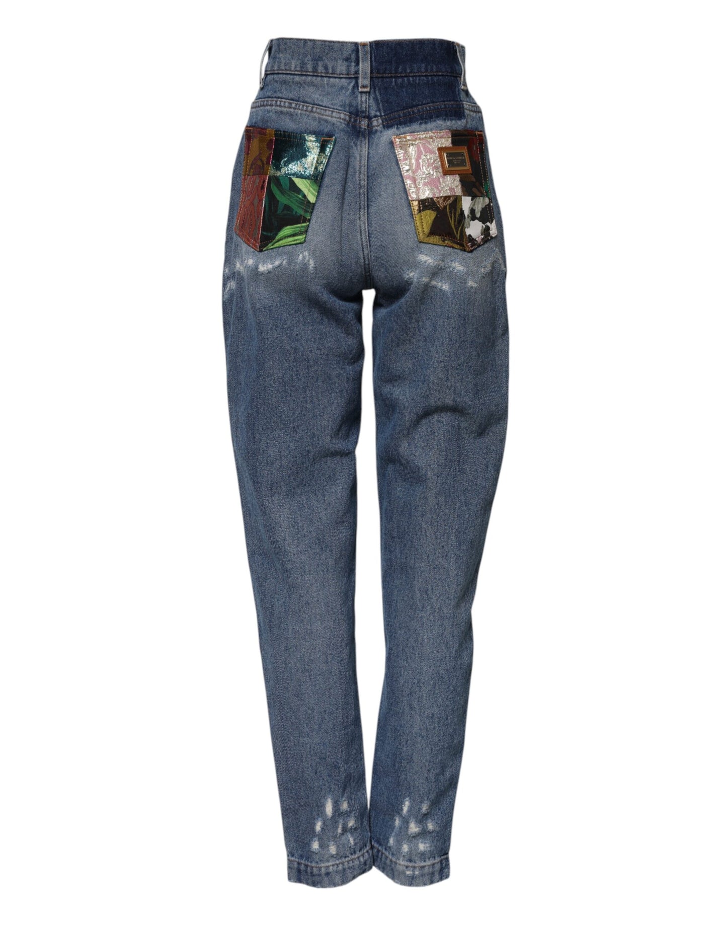 Blue Cotton Tattered High Waist Denim Jeans