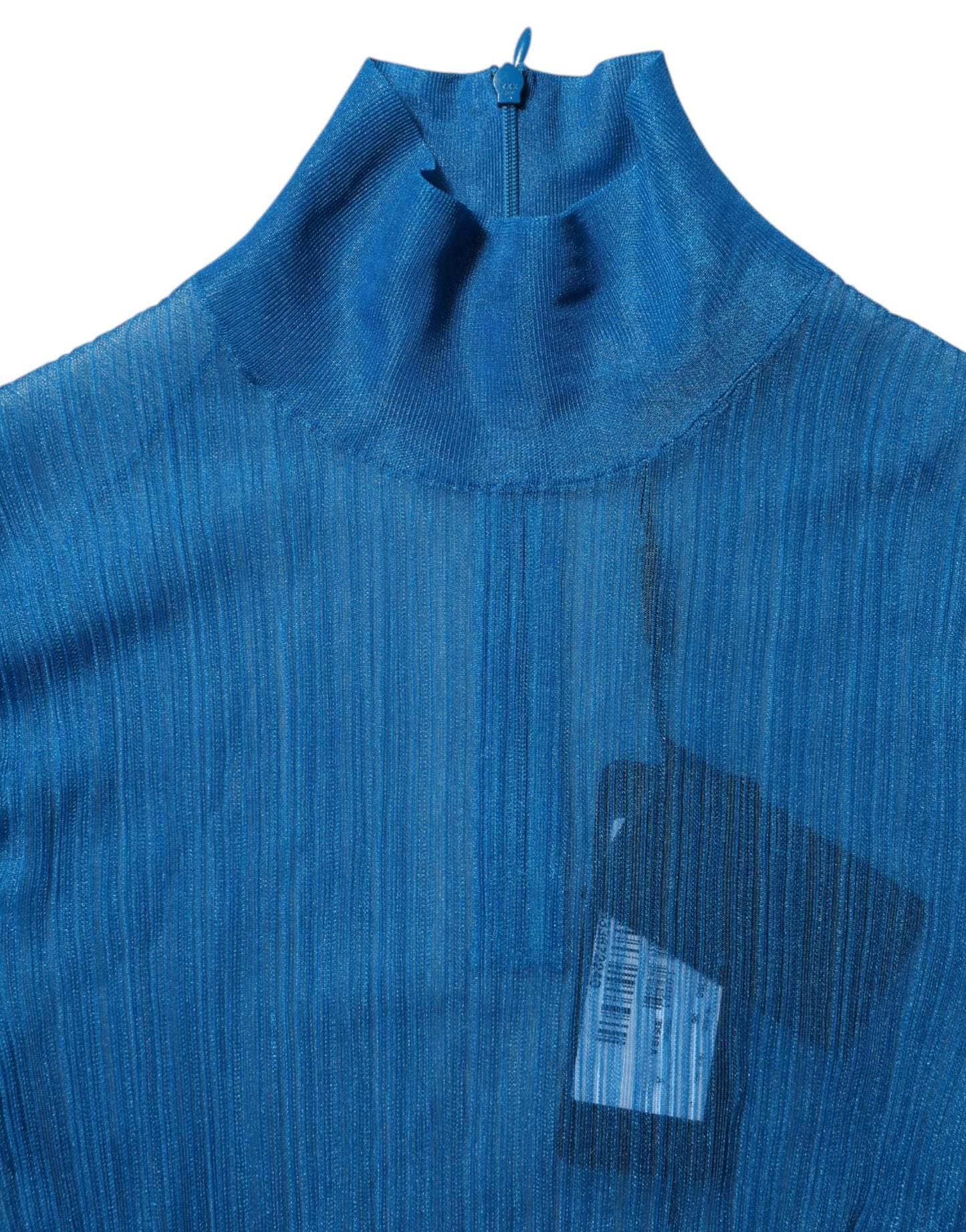 Blue See Through Turtleneck Long Sleeves Top