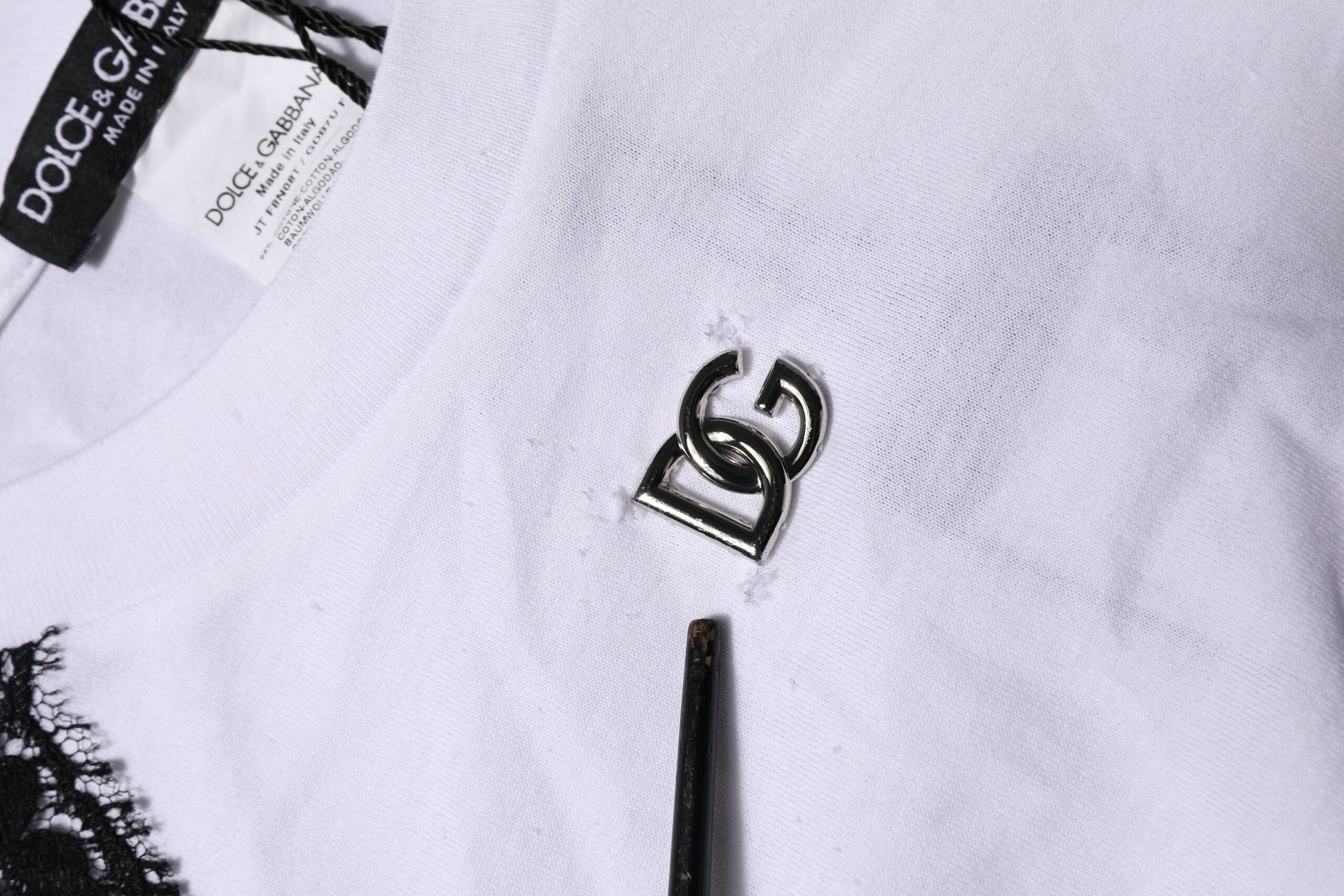 White Floral Lace DG Detailing Top T-shirt