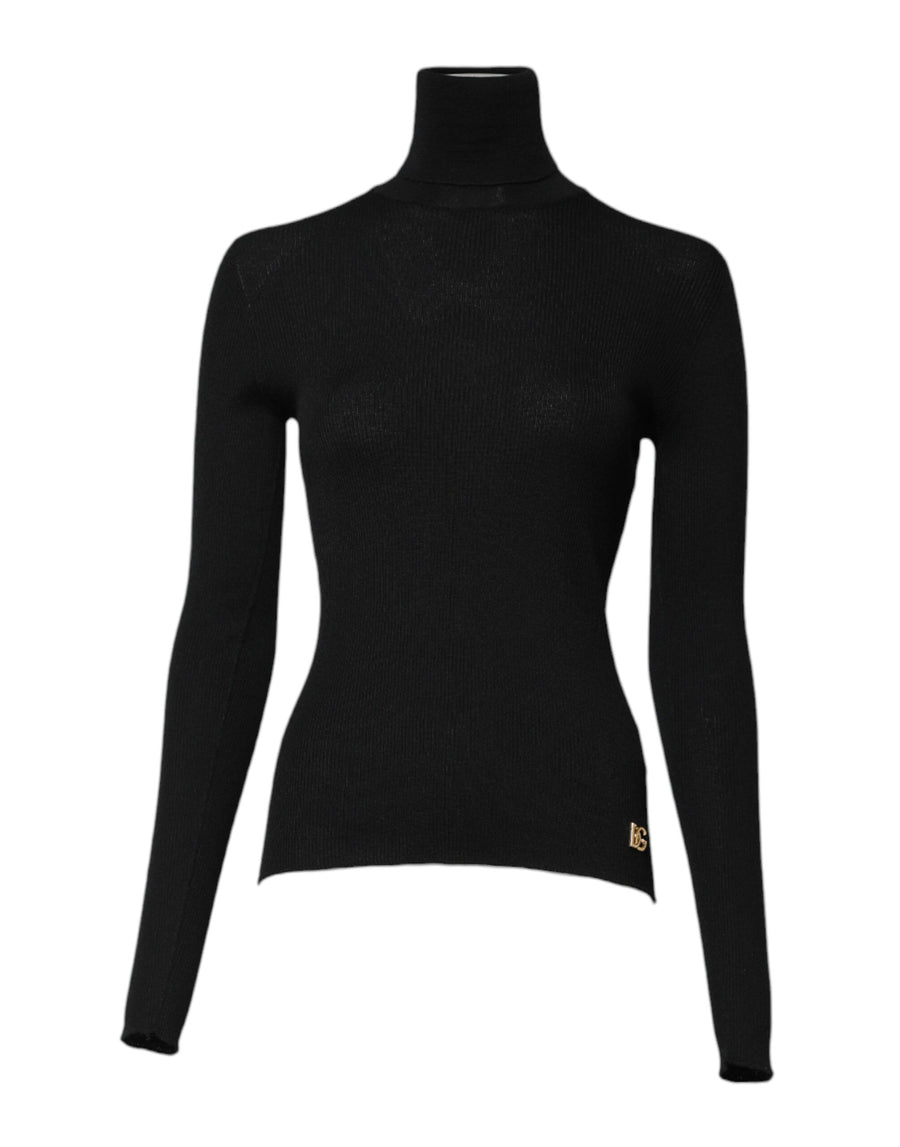 Black Cashmere Turtleneck Knitted Blouse Top