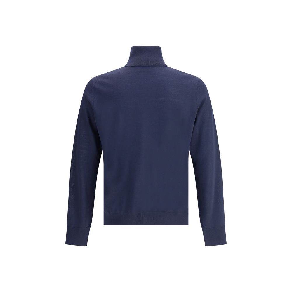 Blue Fleece Wool Turtleneck