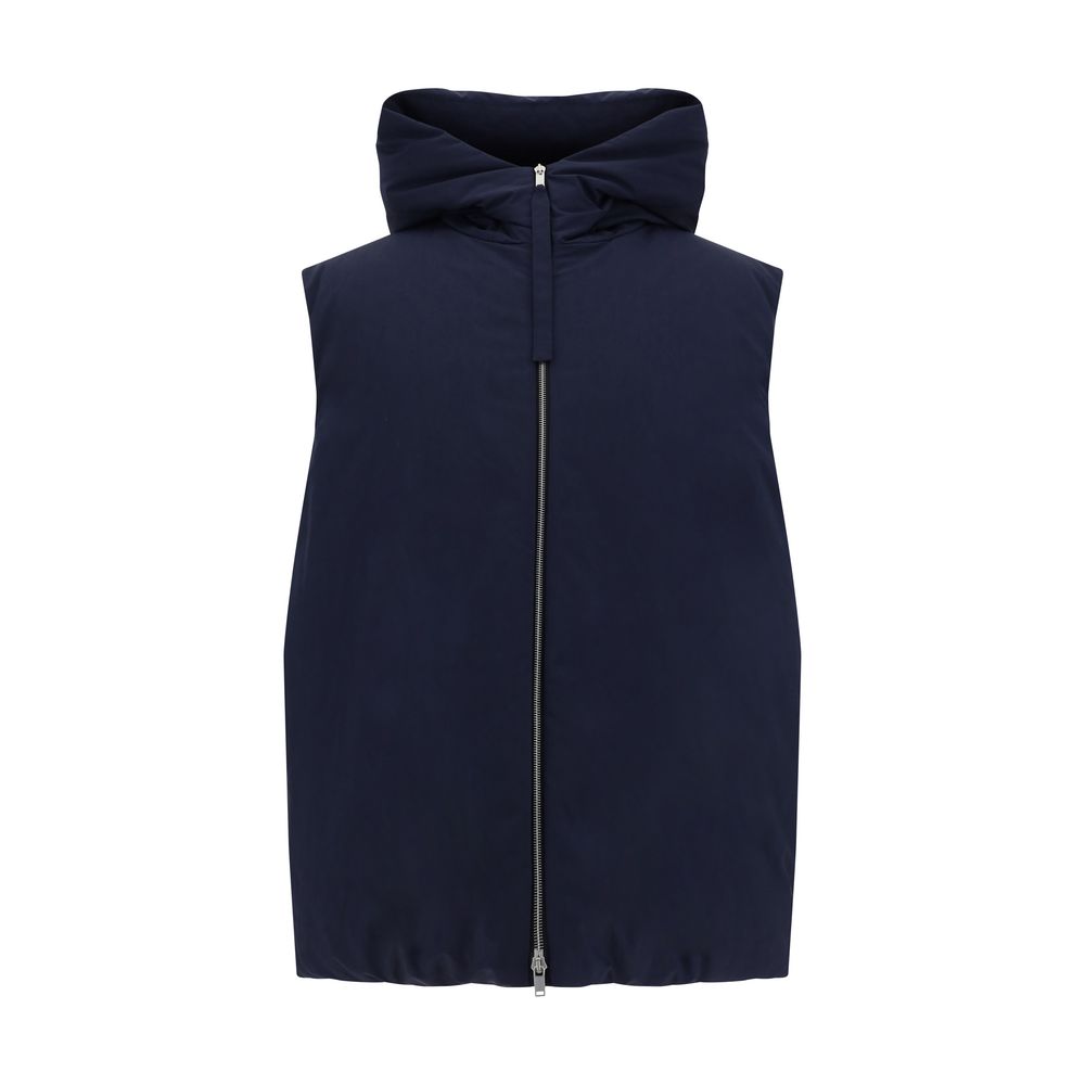 Blue Polyester Sleveless Jacket