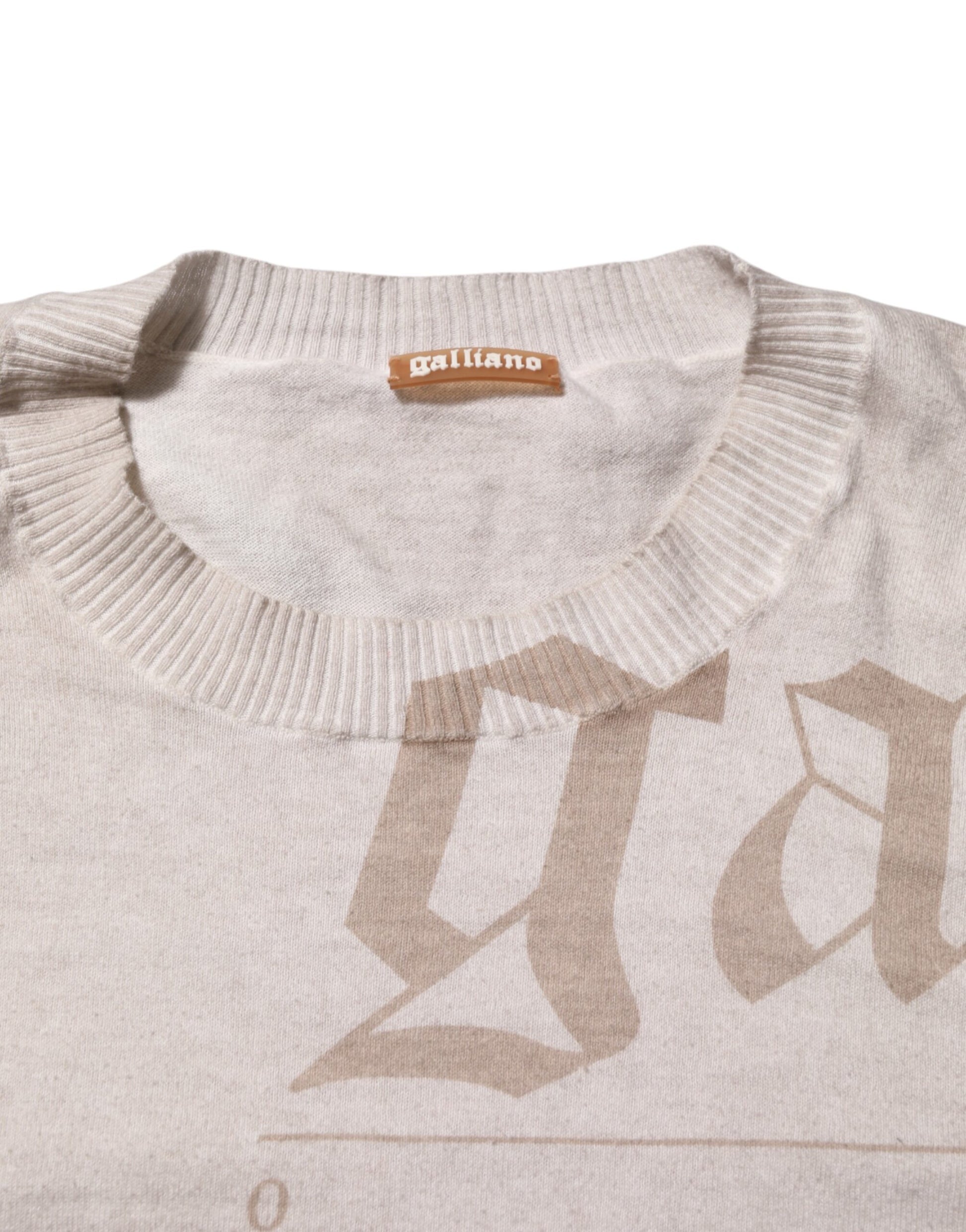 Beige Printed Logo Roundneck Long Sleeves Men Sweater