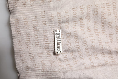 Beige Printed Logo Roundneck Long Sleeves Men Sweater