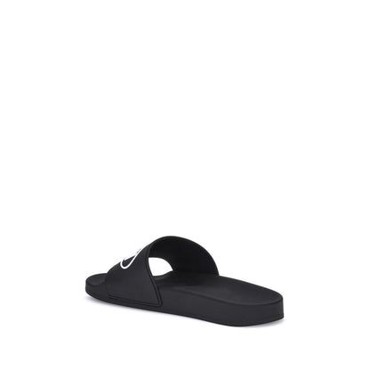 Black Rubber Flat Sandals