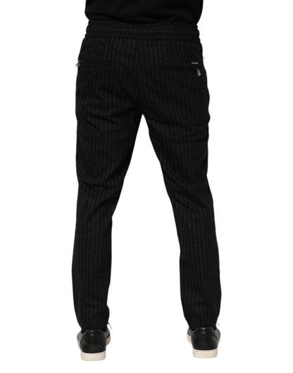 Black Striped Wool Men Jogger Pants