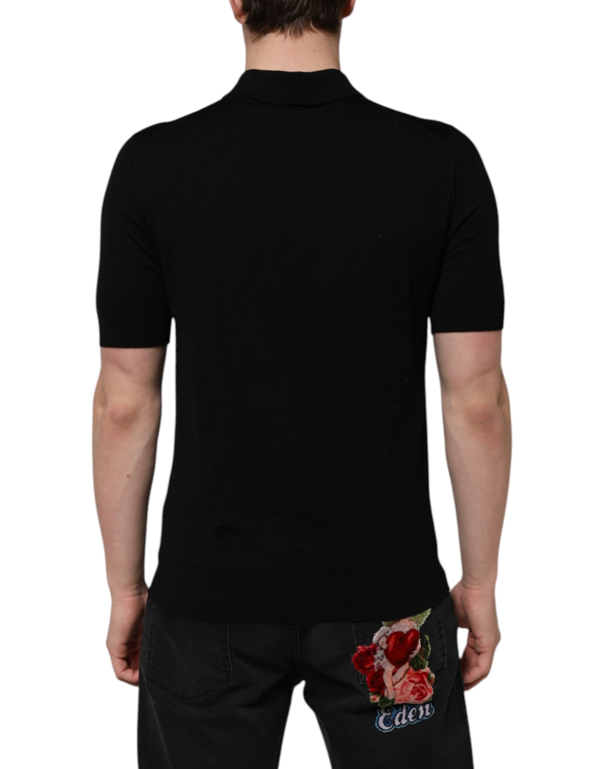 Black Wool DG Logo Rose Collared Polo T-shirt