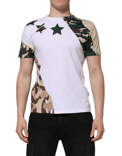 White Camouflage Cotton Men Crew Neck T-shirt