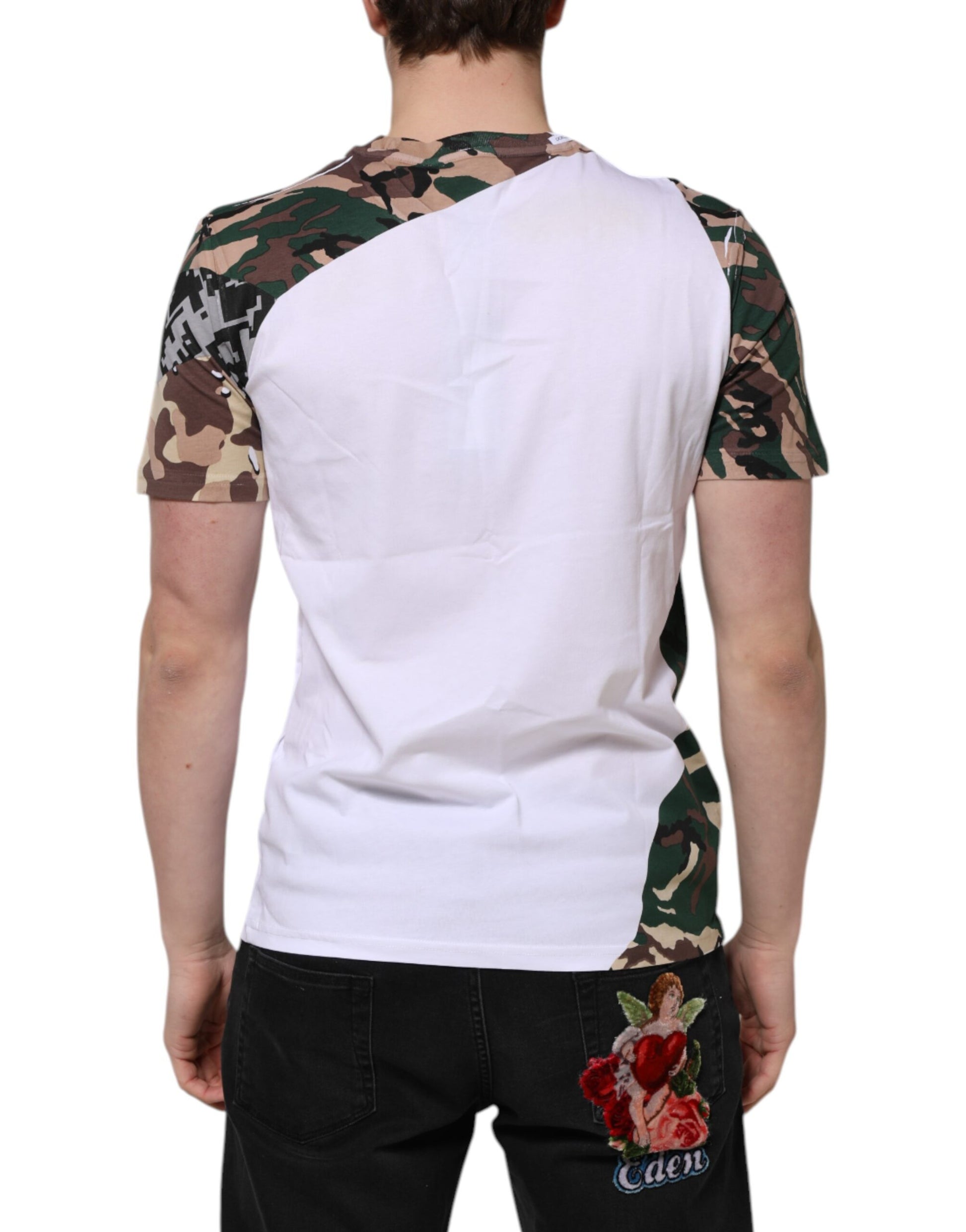 White Camouflage Cotton Men Crew Neck T-shirt
