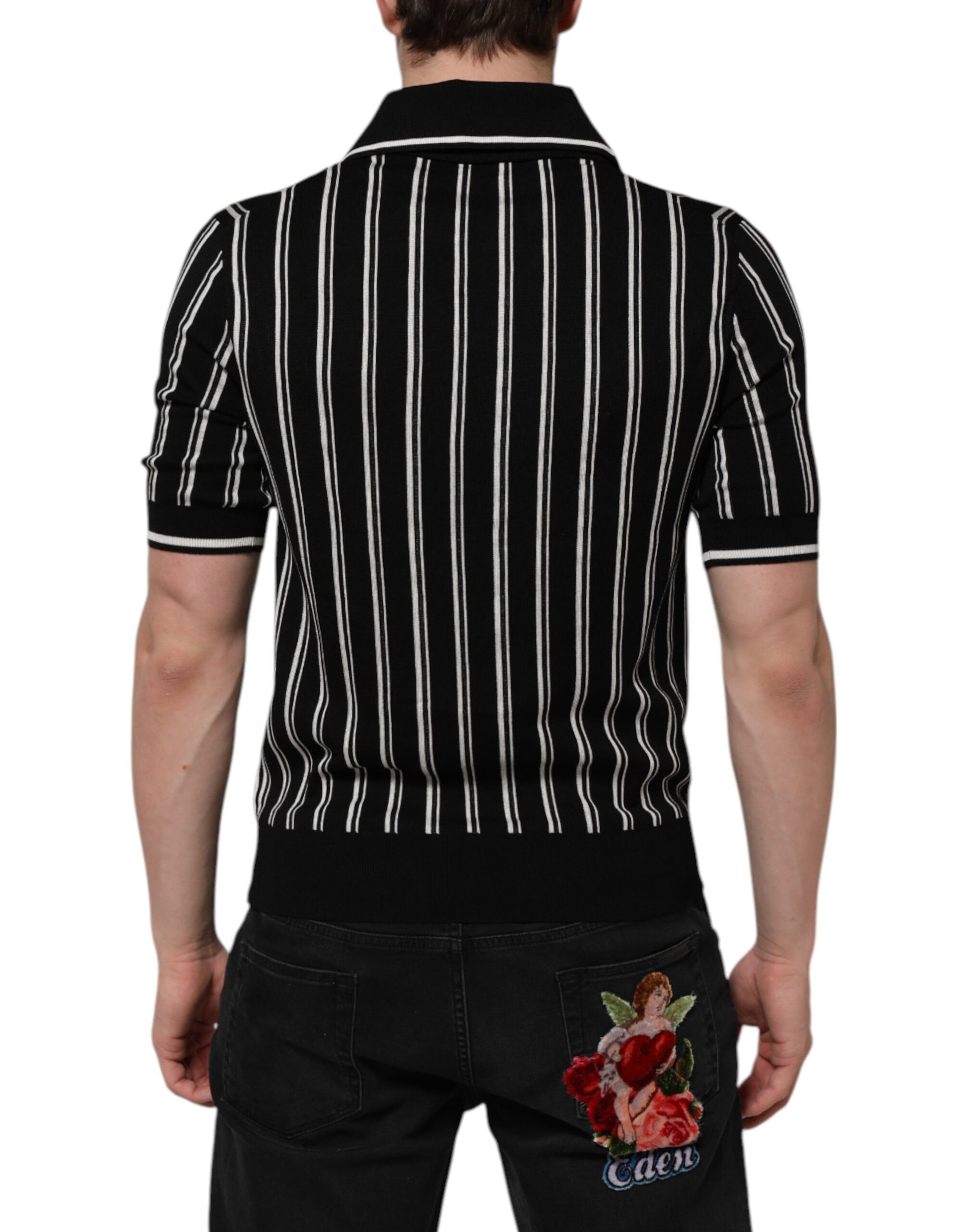 Black White Stripes Collared Polo T-shirt