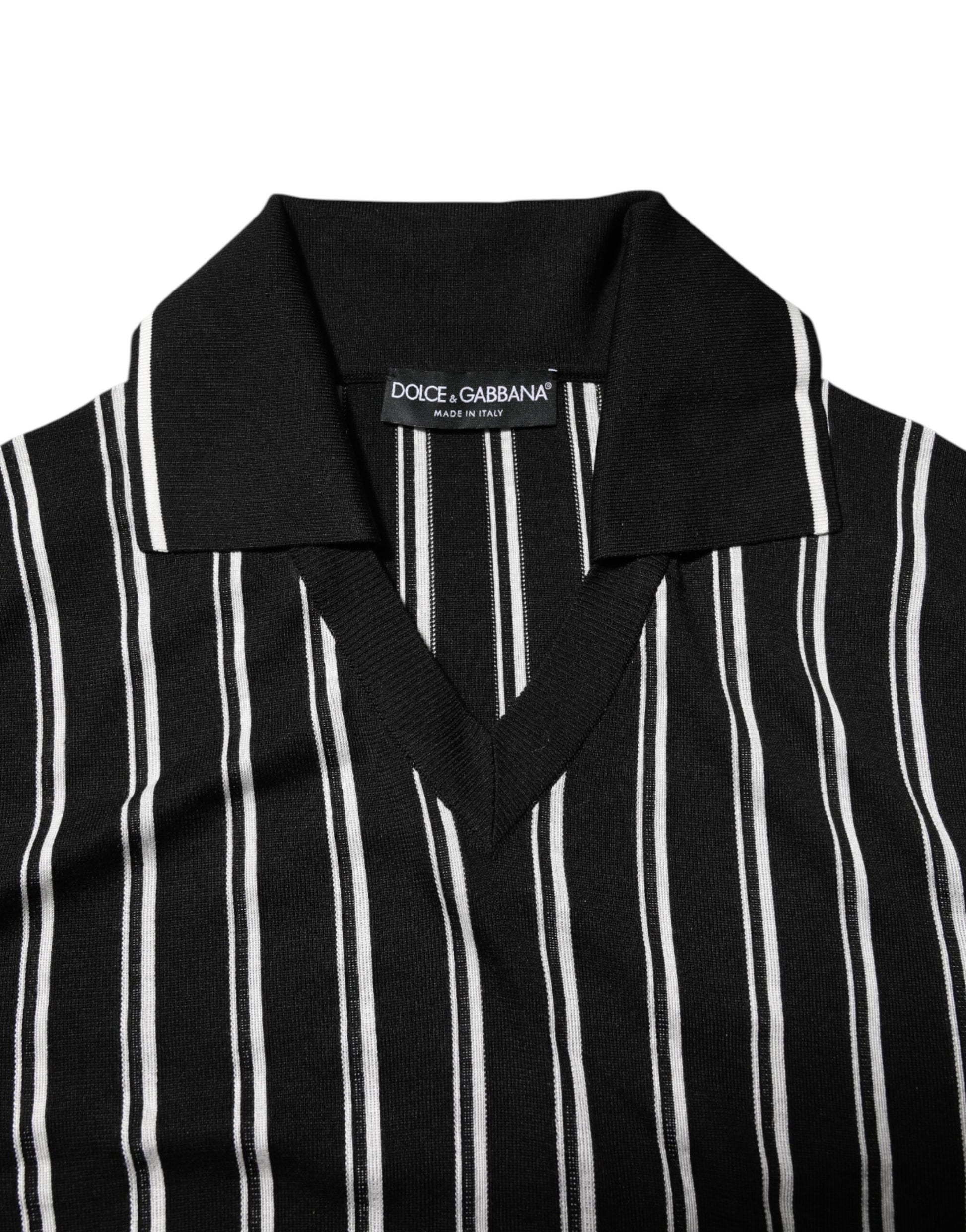Black White Stripes Collared Polo T-shirt