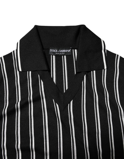 Black White Stripes Collared Polo T-shirt