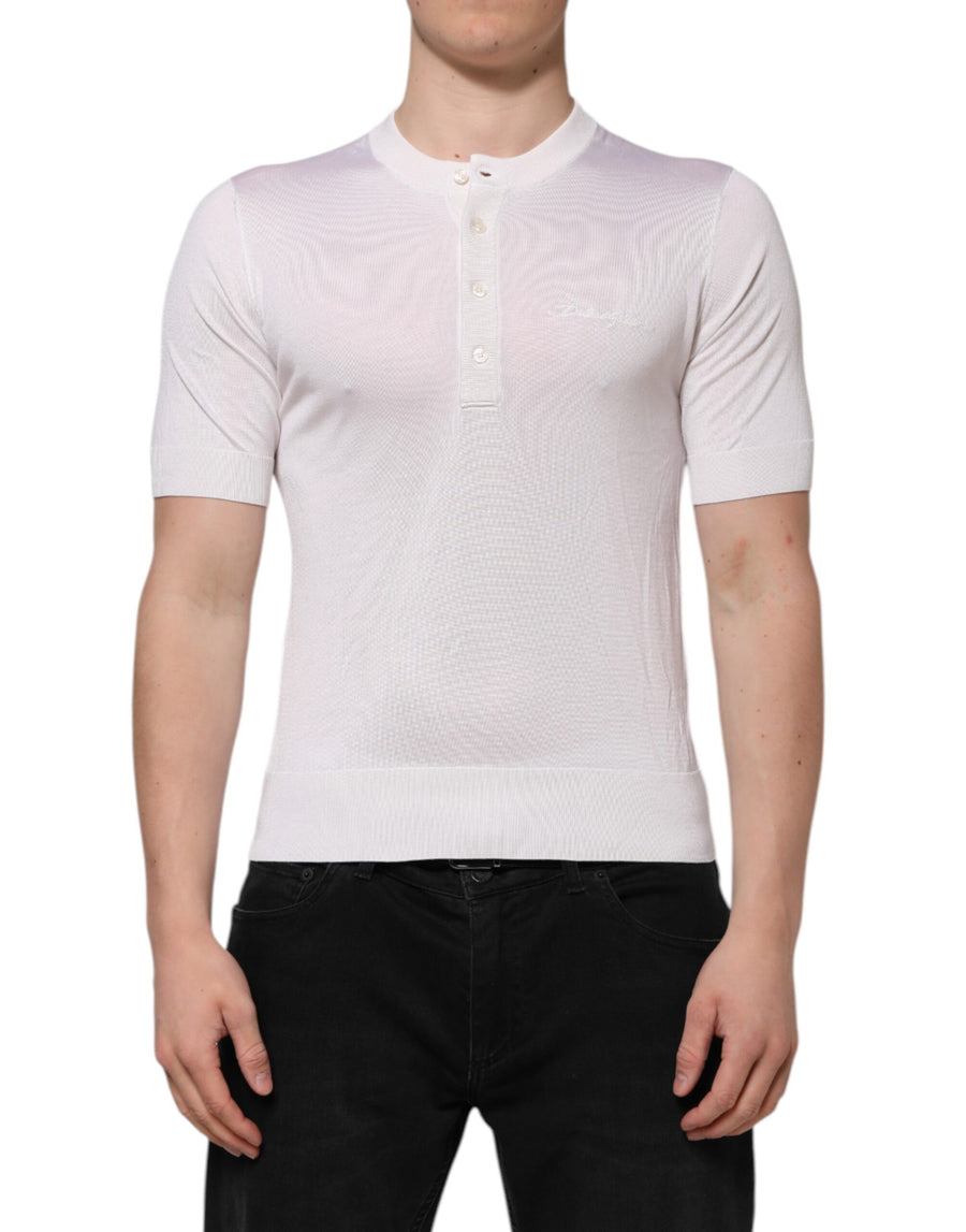White Silk Short Sleeves Men Henley T-shirt