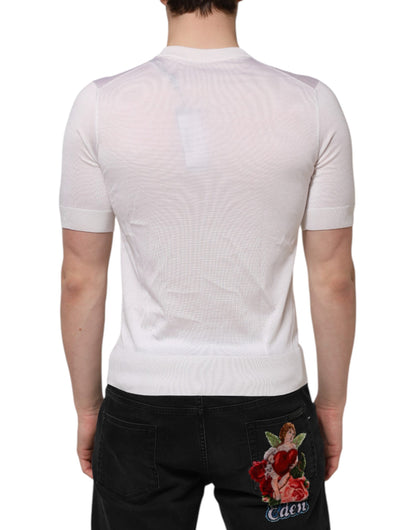 White Silk Short Sleeves Men Henley T-shirt