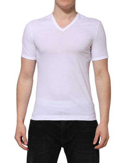 White Short Sleeves V-neck Underwear T-shirt