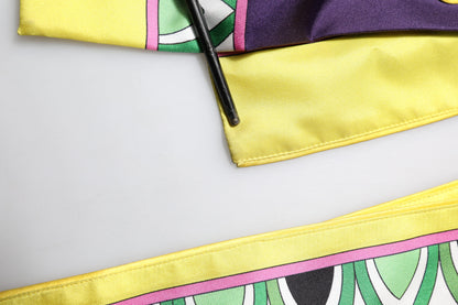 Blue Floral Print Silk Long Sleeves Wrap Robe