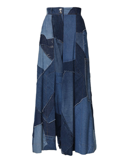 Blue Denim Long Maxi Patchwork Cotton Skirt