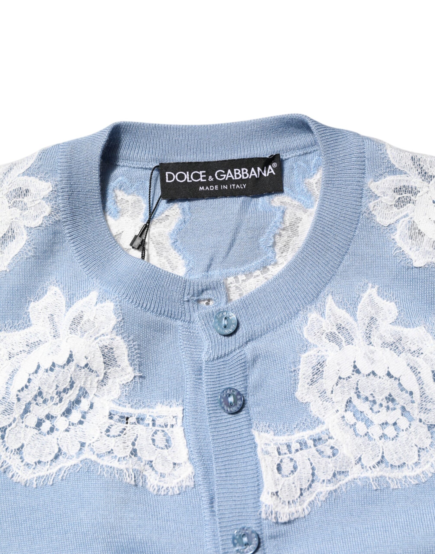 Blue Floral Lace Detailing Cardigan Sweater