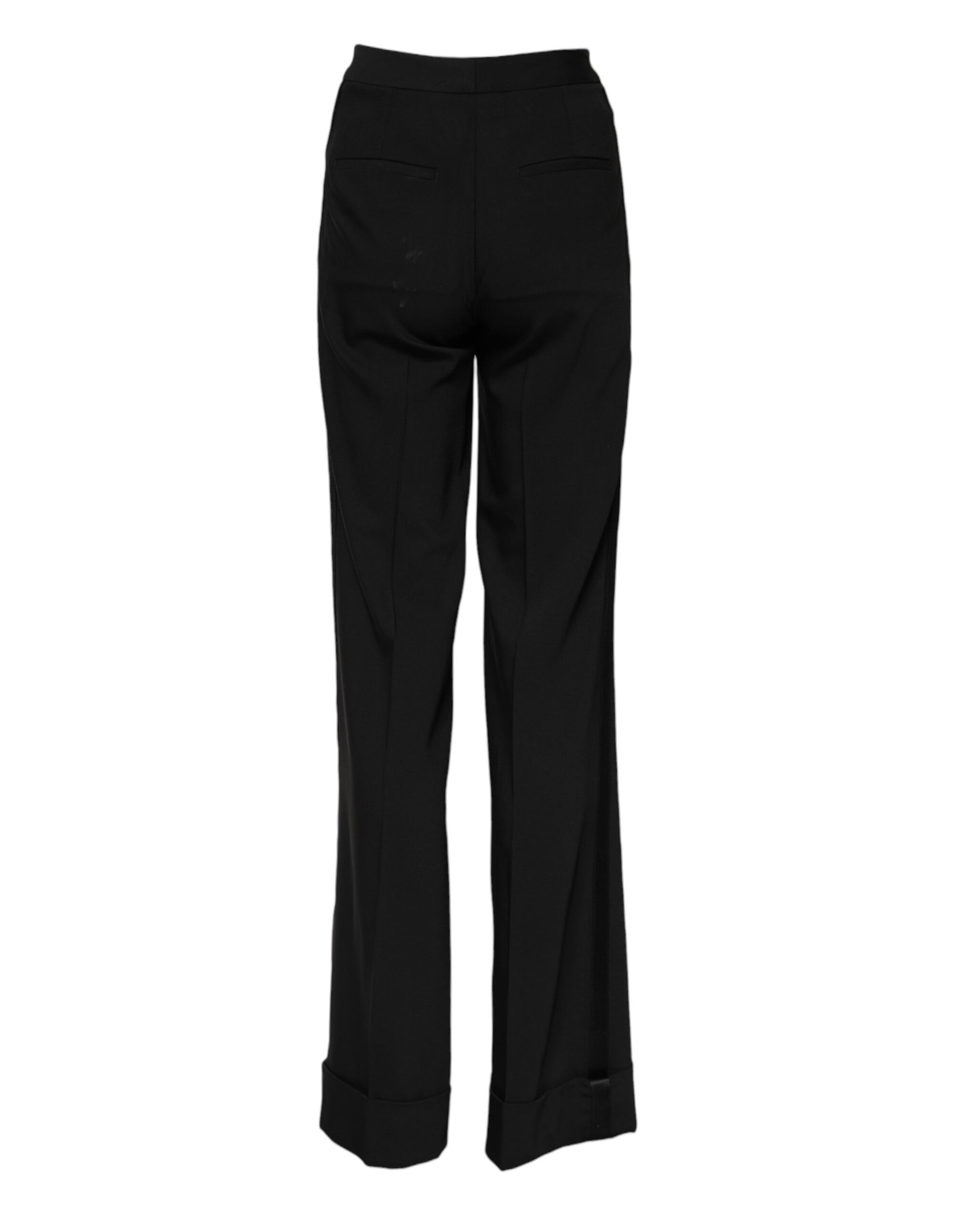 Black Wool High Waist Flared Pants