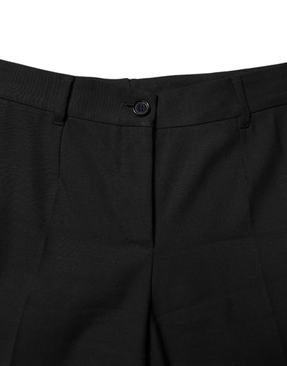 Black Wool High Waist Tapered Pants