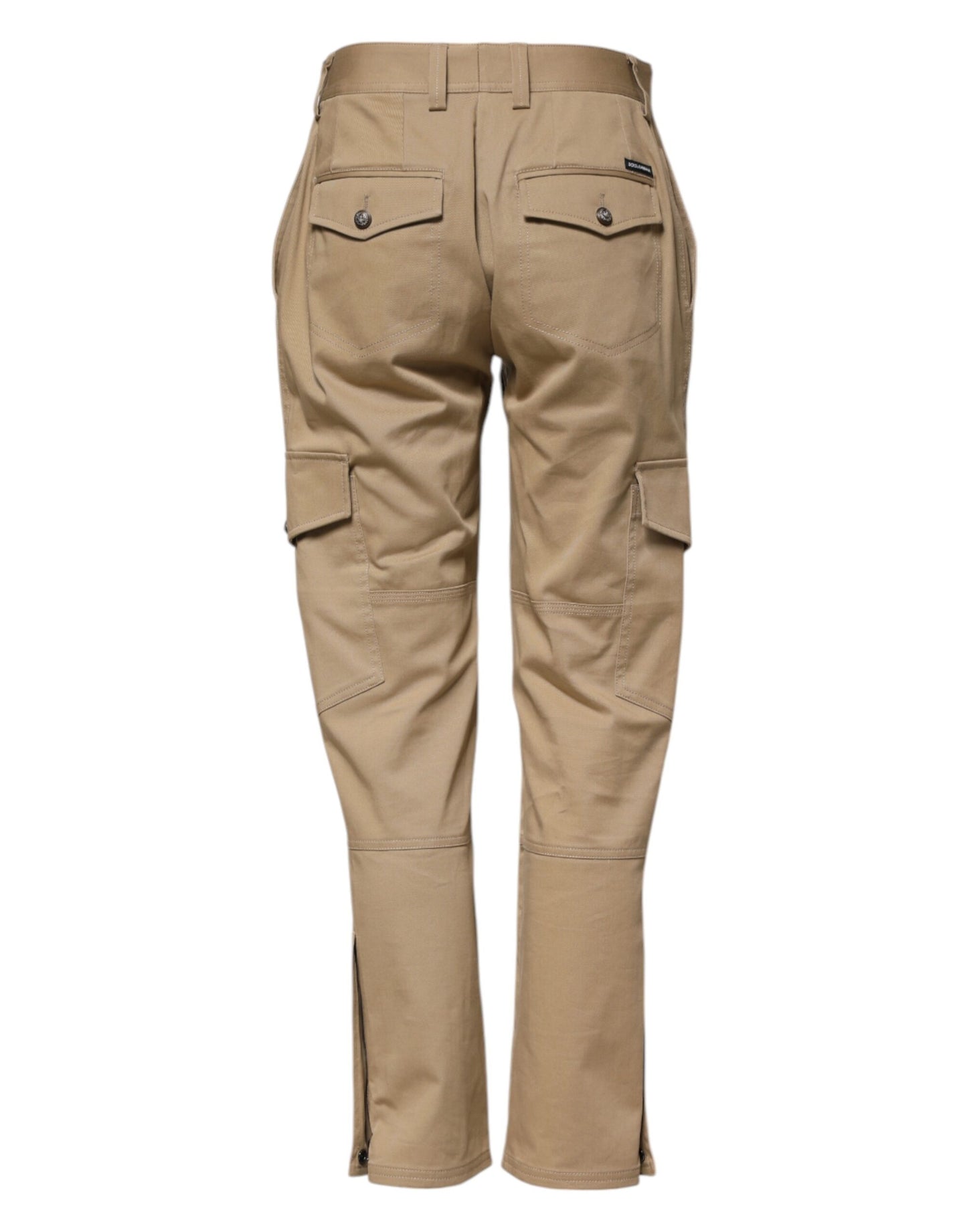 Beige Mid Waist Cargo Tapered Pants