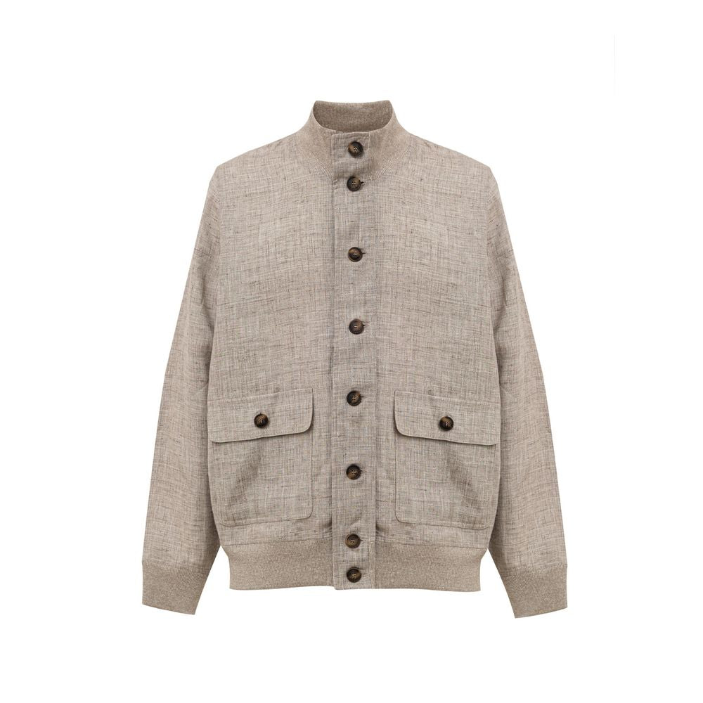 Beige Linen Biker Jacket