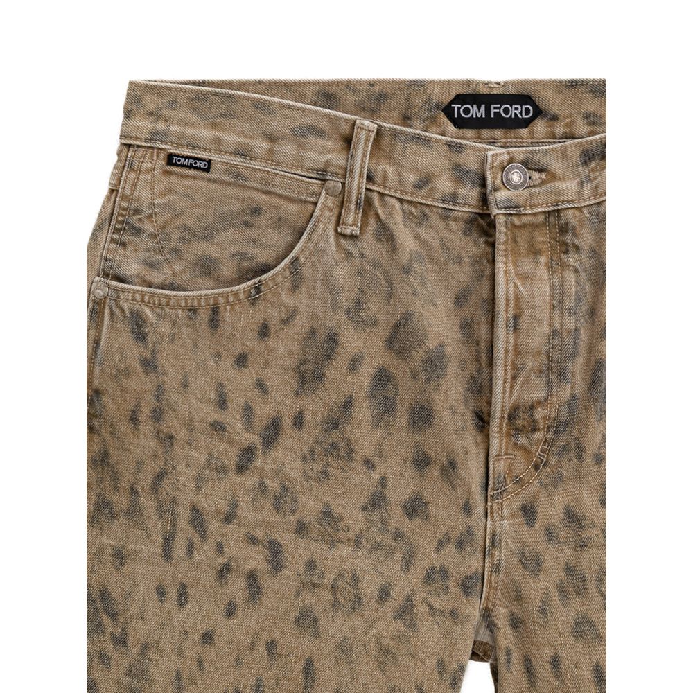 Beige Cotton Tapered Jeans