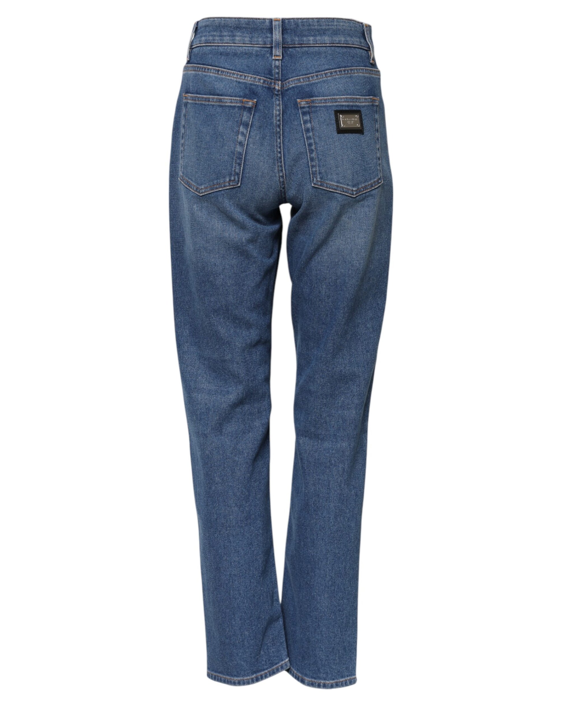 Blue Cotton High Waist Tapered Denim Jeans
