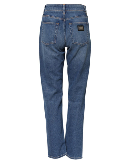 Blue Cotton High Waist Tapered Denim Jeans