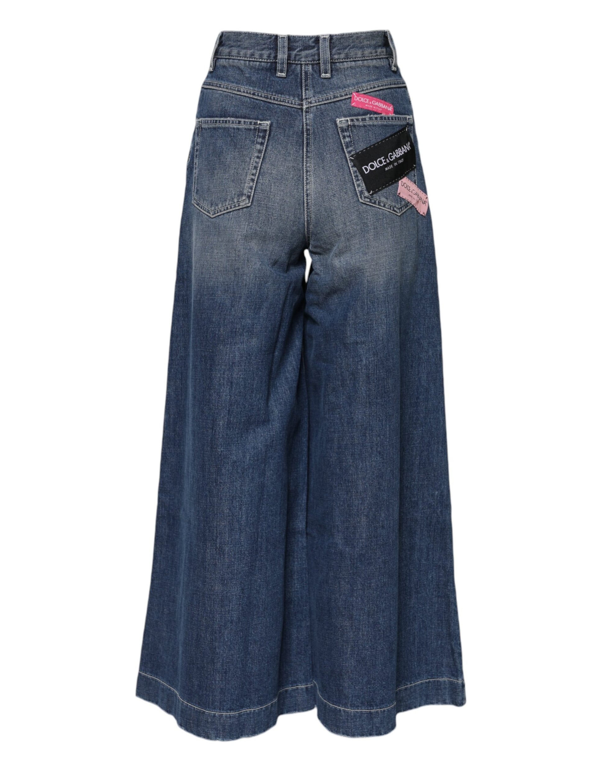 Blue Cotton High Waist Wide Leg Denim Jeans