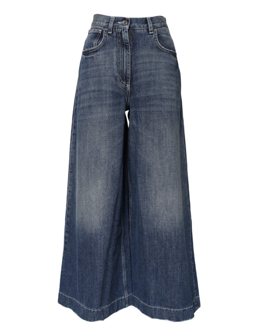 Blue Cotton High Waist Wide Leg Denim Jeans