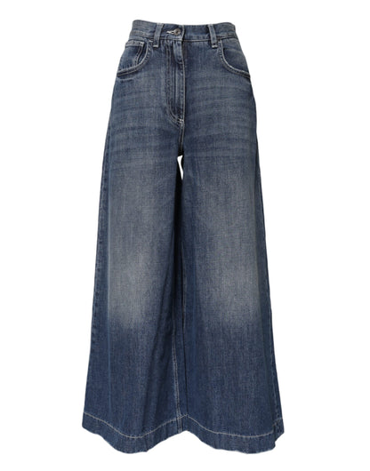 Blue Cotton High Waist Wide Leg Denim Jeans
