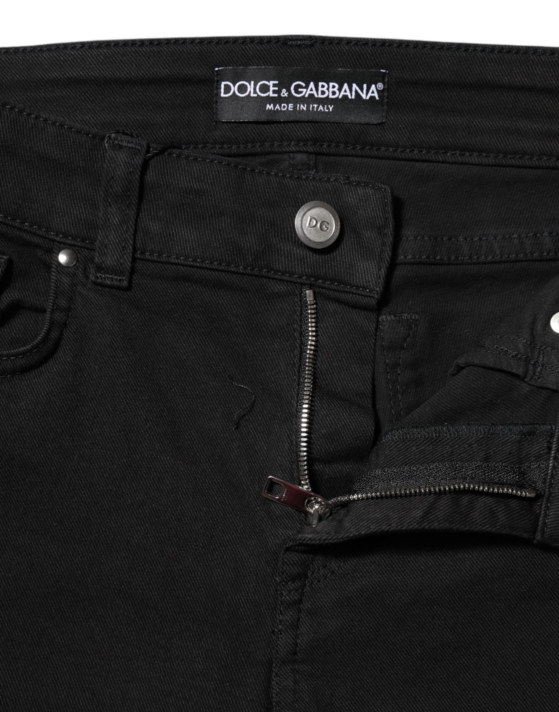 Black Cotton Logo Skinny MidWaist Denim Jeans