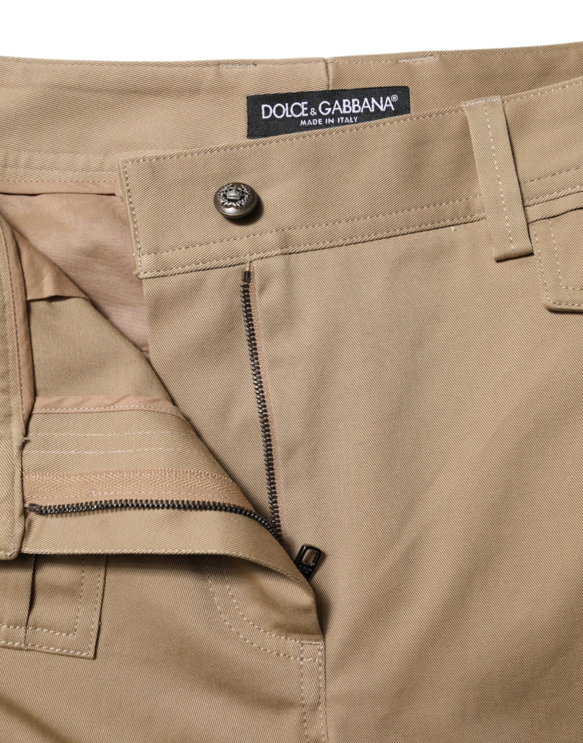 Beige Mid Waist Cargo Tapered Pants