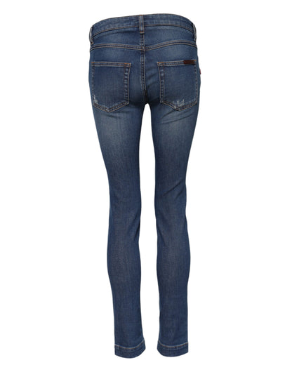 Blue Cotton Low Waist Skinny Denim Jeans