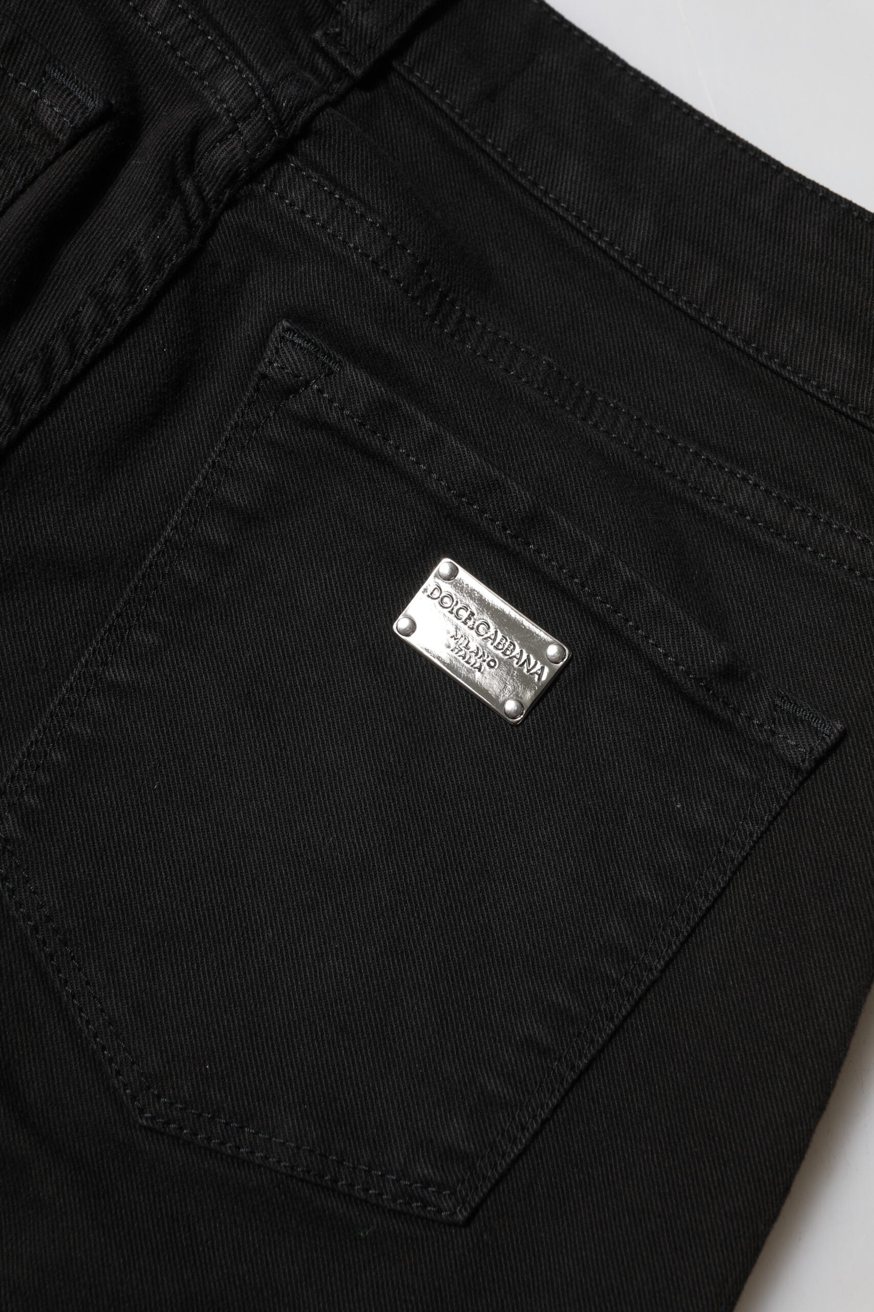 Black Cotton Logo Skinny Mid Waist Denim Jeans