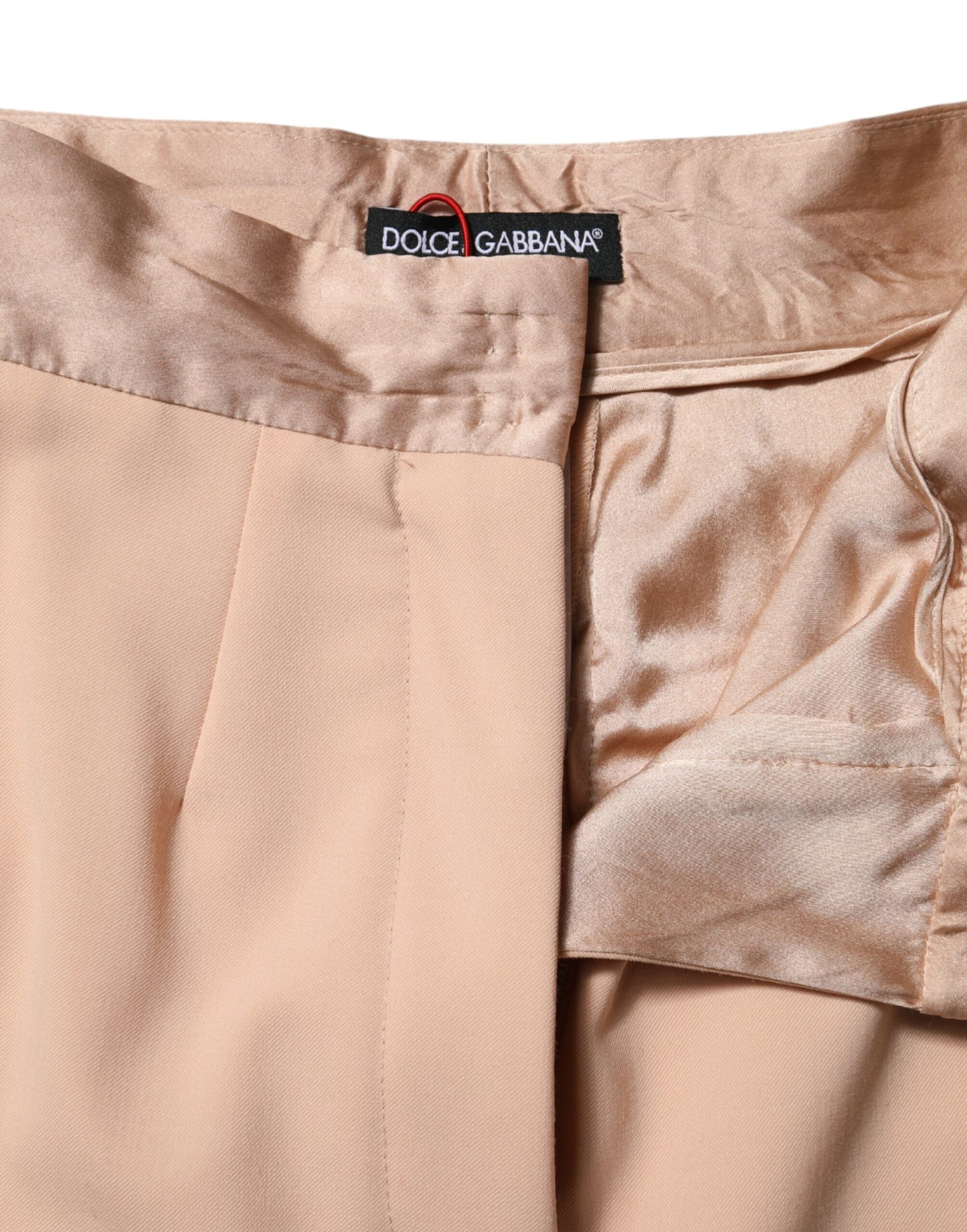 Beige Polyester Mid Waist Tapered Pants