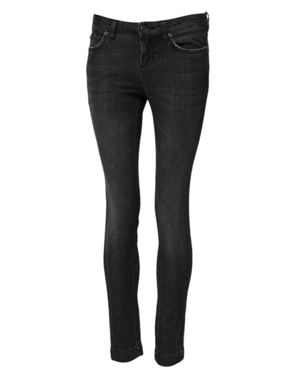 Black Cotton Low Waist Skinny Denim Jeans