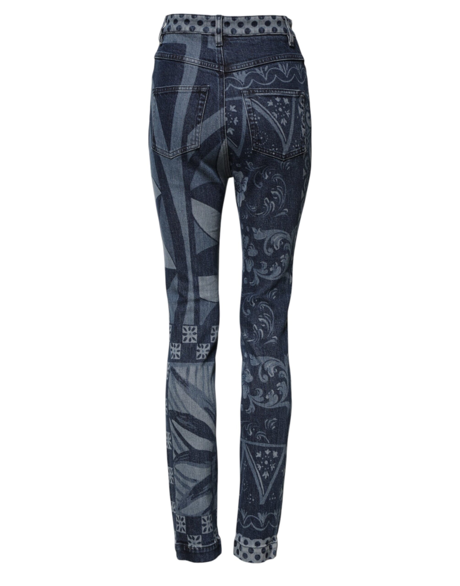 Blue Graphic Print Cotton Skinny Denim Jeans