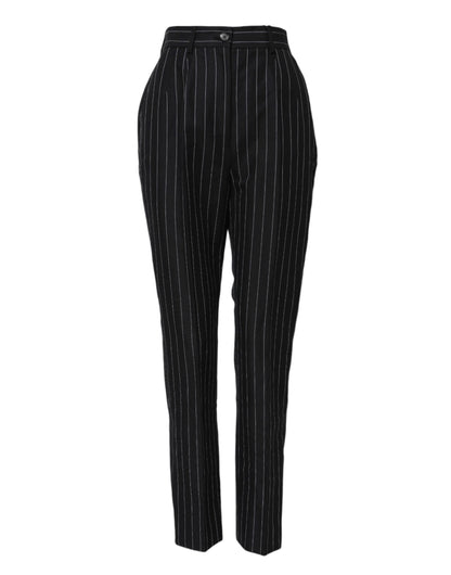 Black Stripes High Waist Tapered Pants