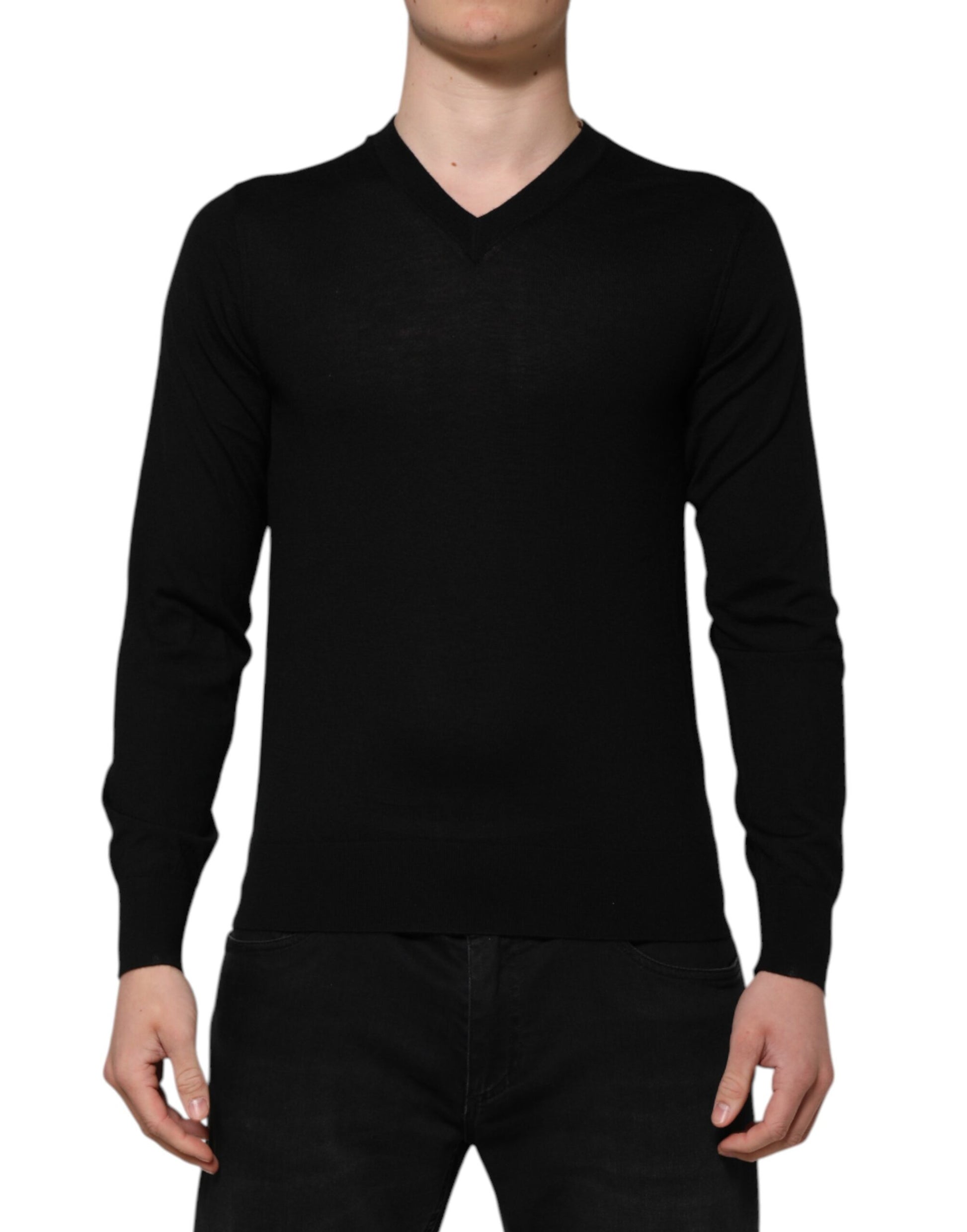 Black Cashmere V-Neck Long Sleeves T-shirt