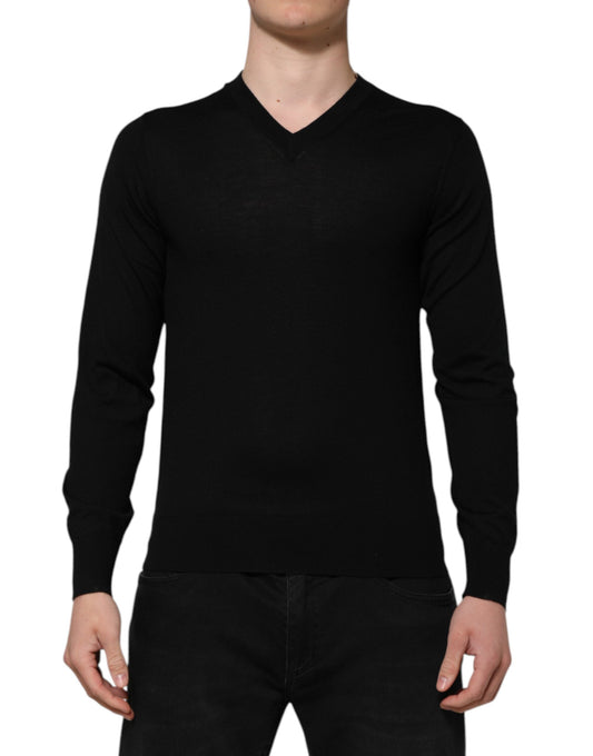 Black Cashmere V-Neck Long Sleeves T-shirt