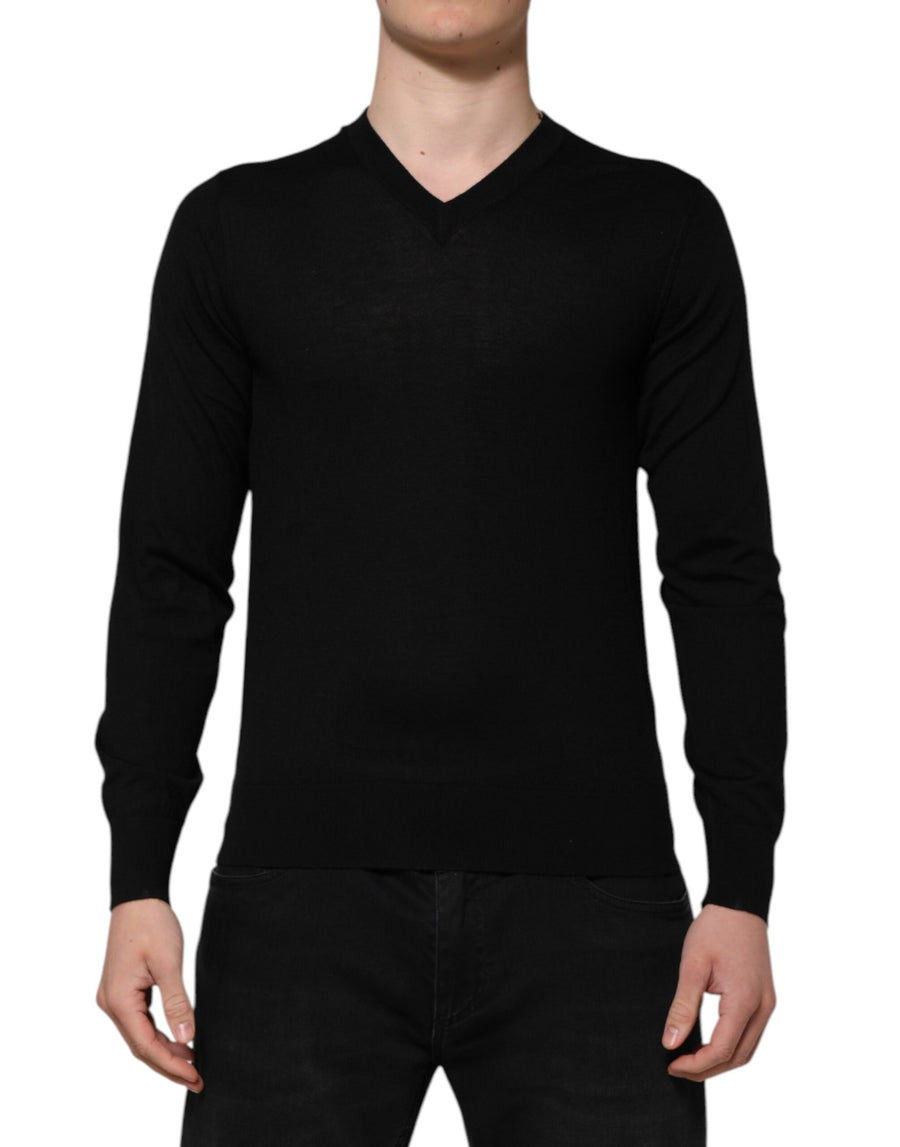 Black Cashmere V-Neck Long Sleeves T-shirt