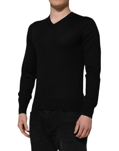 Black Cashmere V-Neck Long Sleeves T-shirt