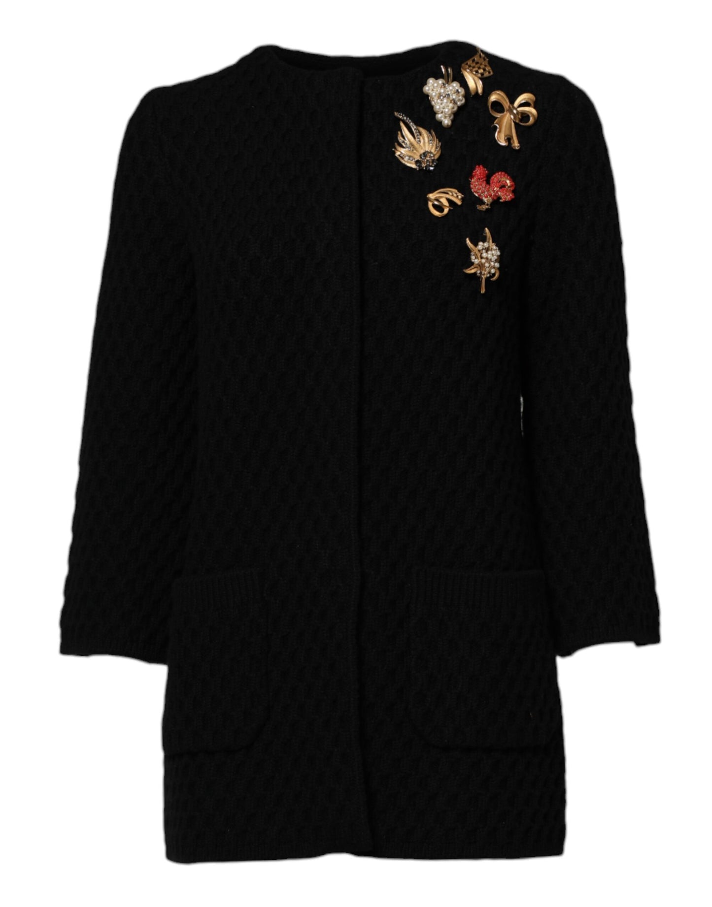 Black Cashmere Quilted Embellished Jacket