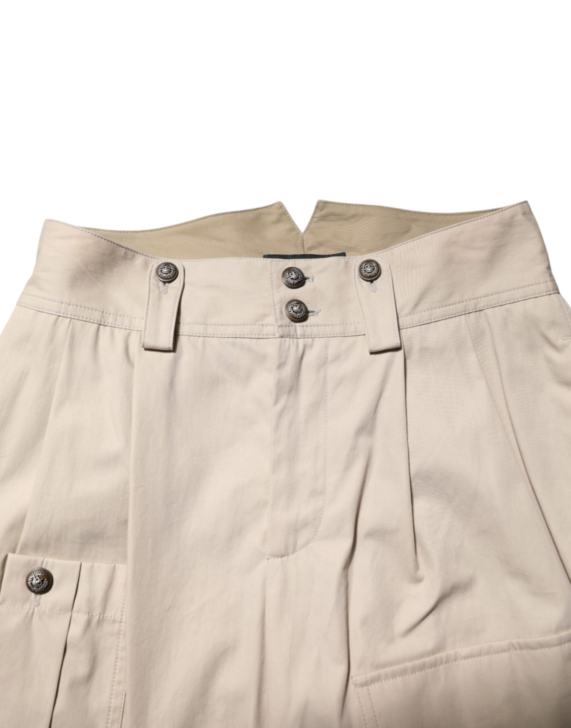 Beige Cotton High Waisted Pants